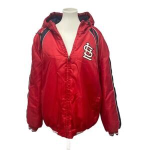 MLB St Louis Cardinals Baseball Mens XL Full Zip Up Hooded Warm Coat W Repairs